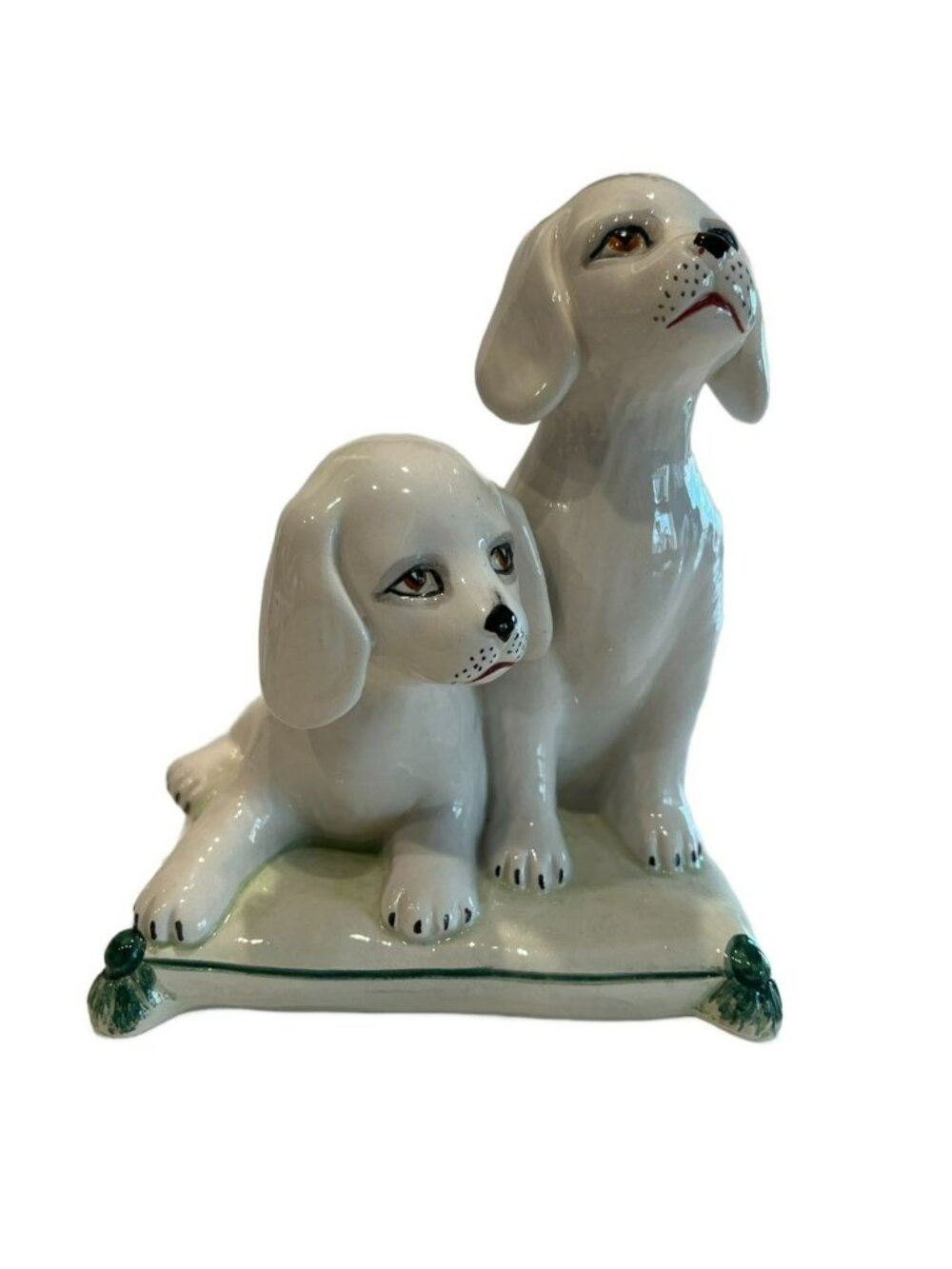 Vintage Italian Majolica Spaniel Dog Figurine - 1950s Ceramic Glazed Statue